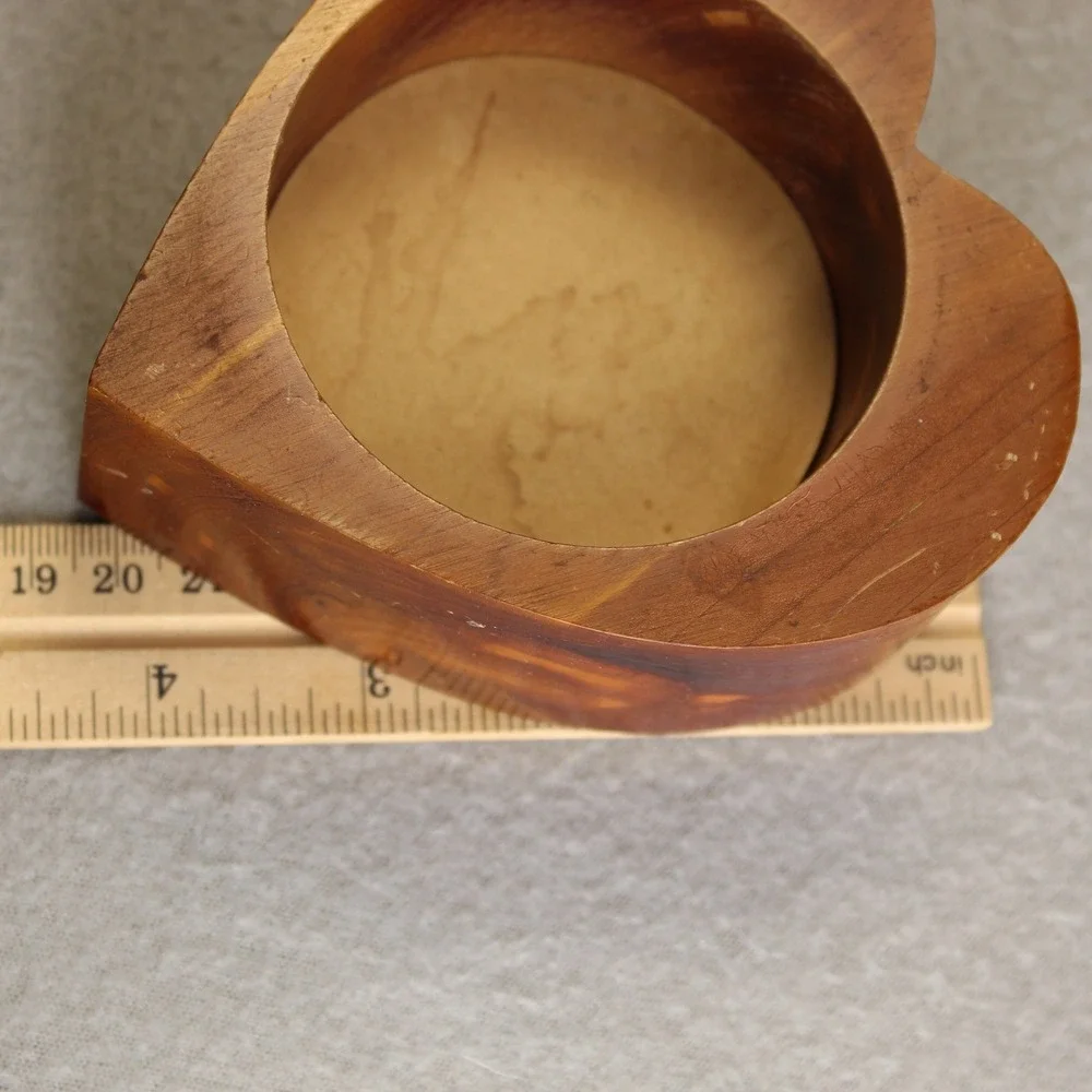 Handmade Heart Trinket Box Cedar Wood Brown Swivel Lid Signed Folk Art Gift